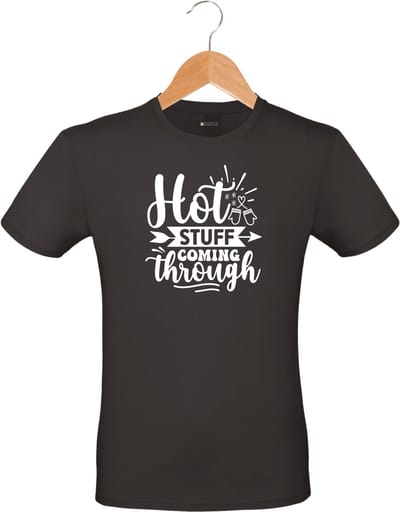 Mijncadeautje - Barbecue T-shirt - unisex - zwart - BBQ - Garden party - Tuinfeest - Vrijgezel - Verjaardag - Hot stuff coming through - maat S