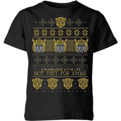 Bumblebee Classic Ugly Knit Kids' Christmas T-Shirt - Black - 98/104 (3-4 jaar)