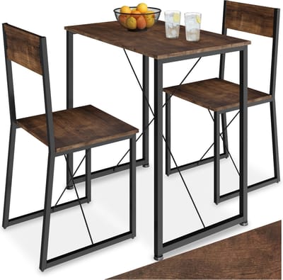 tectake® Zitgroep 3-delig - Eetgroep voor 2 personen - Eettafel met 2 stoelen - Industrieel design - Zwart metalen frame - Draagkracht tafel 75 kg stoel 120 kg - Afmeting (LxBxH) tafel 80 x 50 x 77 cm stoel 42 x 44 x 90 cm - Donkerbruin
