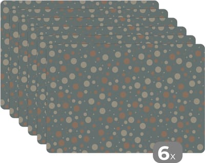 Placemat - Placemats kunststof - Stippen - Patroon - Grijs - 45x30 cm - 6 stuks - Hittebestendig - Anti-Slip - Onderlegger - Afneembaar