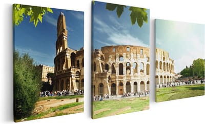 Artaza Canvas Schilderij Drieluik Colosseum in Rome, Italië - 120x60 - Foto Op Canvas - Canvas Print