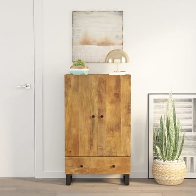 vidaXL - Hoge - kast - met - lade - 60x33x100 - cm - massief - mangohout - en - ijzer