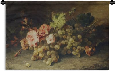 Wandkleed - Wanddoek - Fruit - Stilleven met druiven - Oude meesters - 180x120 cm - Wandtapijt