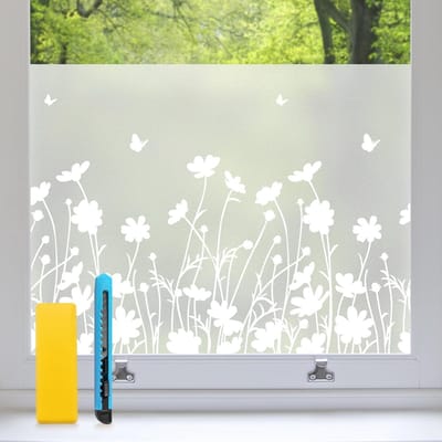 Opaque Floral Privacy Film voor Raamdecoratie - Statisch, Geen Lijm, Anti-UV, Geschikt voor Badkamer, Kantoor en Woonkamer - 59.5 x 400 cm