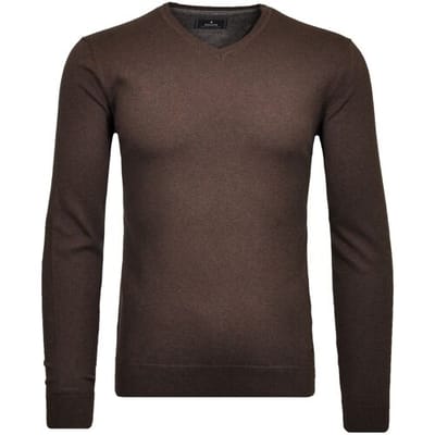Ragman Trui V-Neck Supersoft Cotton Cashmere Knitted Elbow Patches Bruin Melange / male