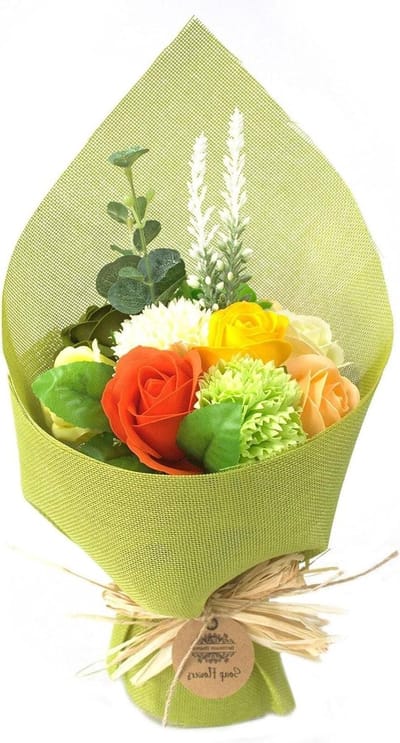 Zeep Bloemen - Boeket Decoratie - Woonkamer Aankleden - Staand Model - 30 x 20 cm - Groen Geel