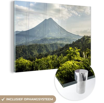 ® Glasschilderij 180x120 cm - Schilderij acrylglas - Landschap met uitzicht op de Arenal-Vulkaan in Costa Rica - Foto op glas - Muurdecoratie woonkamer - Wanddecoratie slaapkamer - Schilderijen