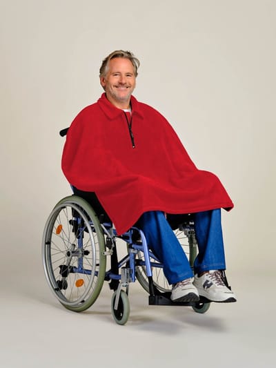 Zomer Rolstoel poncho fleece - Rolstoelcape heren - 4Care Rolstoelcape - Rood