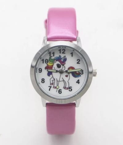 12Getit Kinderhorloge met een vrolijke Paarden afbeelding en roze leer bandje