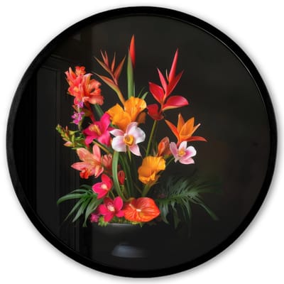Poster in lijst Rond - Fotolijst 40x40 cm - Posters - Boeket - Bloemen - Exotisch - Ronde posterlijst zwart - Decoratie - Wanddecoratie woonkamer - Muurdecoratie slaapkamer
