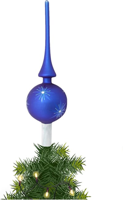 Krebs Kerst piek - 1x - blauw - 28 cm - glas - gedecoreerd - kerstboompiek - kerstboom topper