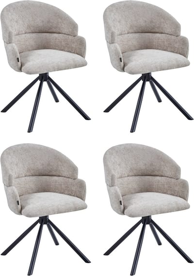 Colenis® - Elena Eetkamerstoel - Set van 4 - Taupe - Chenille Stof - Gestoffeerde zitting - Metalen poten - 180° - Draaistoel