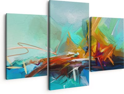 Artaza Canvas Schilderij Drieluik Abstracte Kunst - Kampvuur - 150x120 - Groot - Foto Op Canvas - Canvas Print