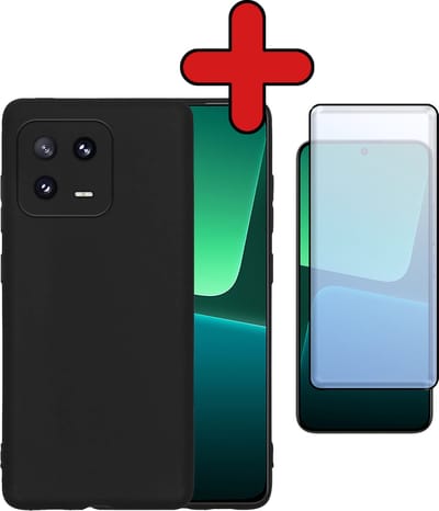 Hoesje - Met Screenprotector - Geschikt voor Xiaomi 13 Pro - Sterk & Shockproof - Telefoon Hoes - Back Cover - Siliconen Case - Telefoonhoes - Zwart