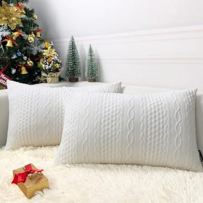 Set van 2 Rechthoekige Decoratieve Kussenslopen - Superzacht en Elegante Gebreide Kussens voor Slaapbank en Autostoel - 30,5 x 50,8 cm (Zuiver Wit)