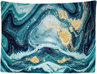 Ulticool - Marmer Art Kunst Marble Blauw Goud - Wandkleed - 200x150 cm - Groot wandtapijt - Poster Zee Turquoise Decoratie