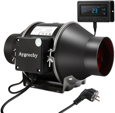 Stille Inline Ventilator 6 Inch met Temperatuur en Vochtigheid Controller voor Kweek Tenten en Ventilatie