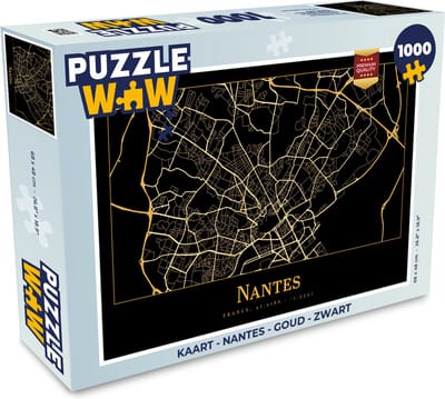 Puzzel Kaart - Nantes - Goud - Zwart - Legpuzzel - Puzzel 1000 stukjes volwassenen