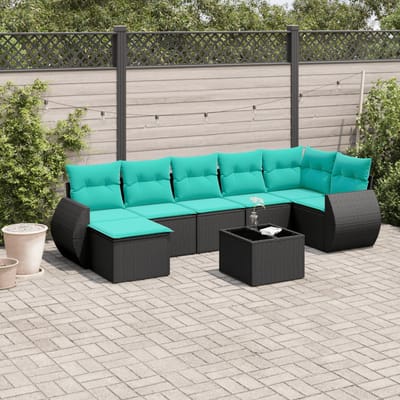 vidaXL - 8-delige - tuinbankset - met - kussens, - zwart - polyrotan