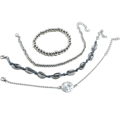 Bracelet Ensemble Simple, Tendance Mode Simple Coquille Carte Perles Bracelet Quatre Pièces Bracelet argenté