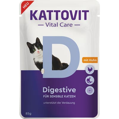 24x85g Kattovit Vital Care Digestive Pouches met Kip nat kattenvoer