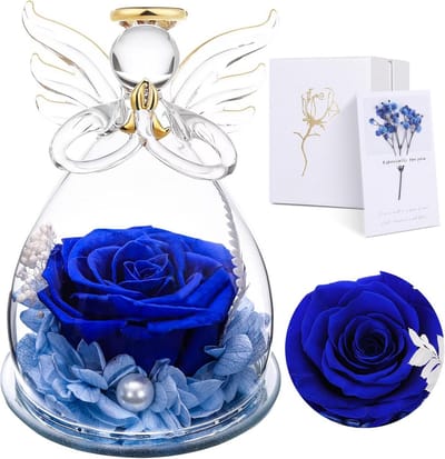 Eeuwige Roos Engel - Bewarende bloem - Cadeau geven - Handgemaakt glazen figuur - 8 x 8 x 2 cm