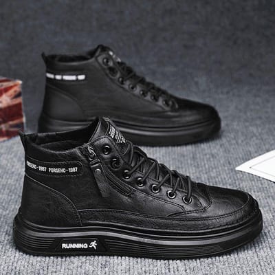 Herfst Herenschoenen Nieuwe Ademende Hoge Kokschoenen Heren Leren Schoenen Veelzijdige Waterdichte en Antislip Werkschoenen Casual Schoenen 44 black