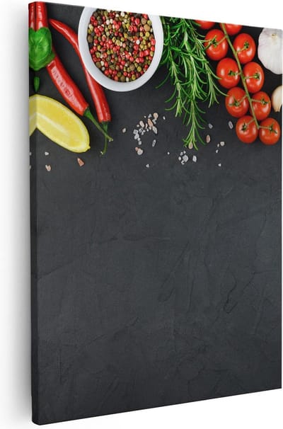 Artaza Canvas Schilderij Keuken Kruiden - 40x50 cm - Muurdecoratie Tomaten - Wanddecoratie Woonkamer - Kamer Accessoires