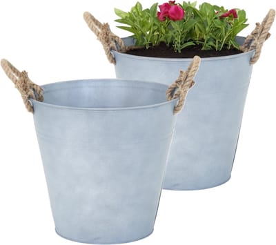 Mega Collections Emmer/plantenpot/bloempot Old Rope - 2x - zink - zilver - D30 X H29 cm