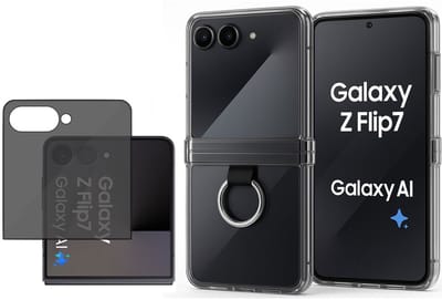 Hoesje met Ring & Privacy Screenprotector Geschikt voor Samsung Galaxy Z Flip 7 - Privé Gehard Glas + Shock Proof Case - Scharnier bescherming – Ring voor Grip - Transparant