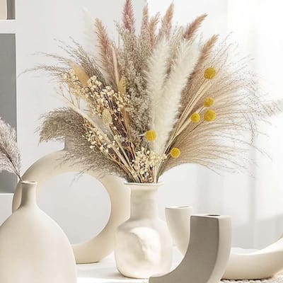 Famanu – Pampasgras decoratie set van 73 stuks, natuurlijke droogbloemen met pampas en gipskruid, boho tafeldecoratie voor vazen en arrangementen