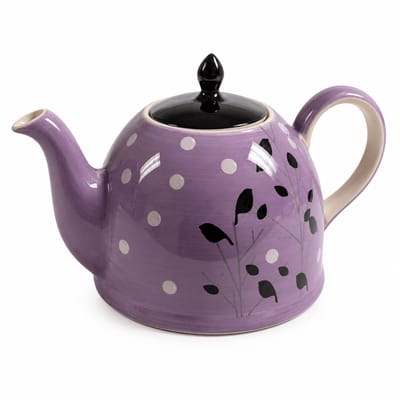 Theepot Viola 1900 ml – handgeschilderde keramieken theepot met paarse kleur en bladmotief