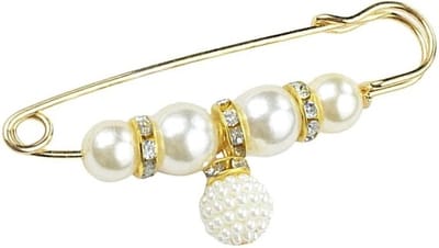 Fako Bijoux® - Sierspeld - Sjaalspeld - Vestclip - Vestsluiting - Witte Parels - 55mm - Goudkleurig