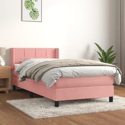 vidaXL - Boxspring - met - matras - fluweel - roze - 80x200 - cm