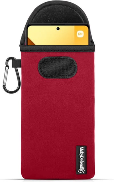 MobyDefend Hoesje - Geschikt voor Xiaomi Redmi Note 13 5G - Neopreen Pouch Met Karabijnhaak - Insteek - Riemlus - Rood