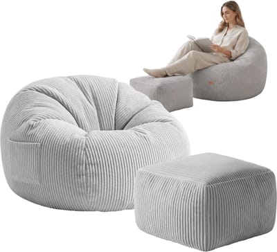 Mark Adler Comfy 3.0 Zitzak stoel - Inclusief Voetenbank - Corduroy Ribstof - Grijs