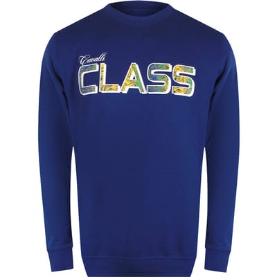 Cavalli Class Levendige Bloemenlogo Irisblauwe Sweatshirt