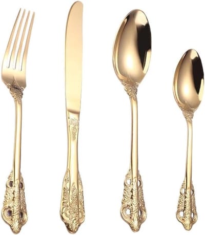 Home & Marker - Bestekset 6 Persoons - 6x Vork - 6x Lepel - 6x Mes - 6x Theelepel - Bestekset Goud - RVS - 24-Delig - LUXCUTLERY