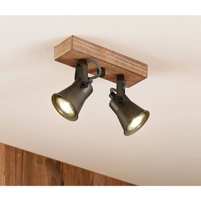 Lindby - halogeen spot - 2lichts - metaal, hout - H: 14 cm - GU10 - bruin, zwart