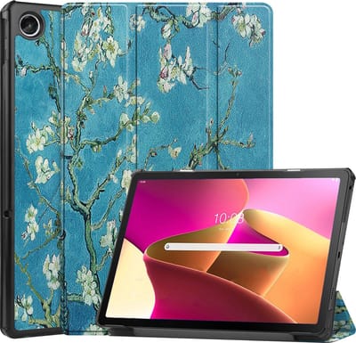 Hoes - Geschikt voor Lenovo Tab M10 Plus (3e / 3rd Generatie) - Dun & Stevig - Trifold Bookcase - Hard Cover - Hardcover Book Case - Tablet Hoesje - Bloesem