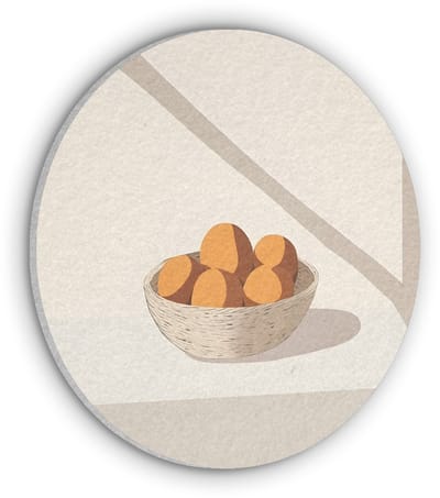 Akoestisch wandpaneel rond 50x50 cm - Vilt schilderij Mand - Fruit - Minimalistisch - Oranje - Ronde akoestische panelen - Geluidsdempende wanddecoratie - Geluidsisolatie wandcirkel - Muurdecoratie geluidspanelen