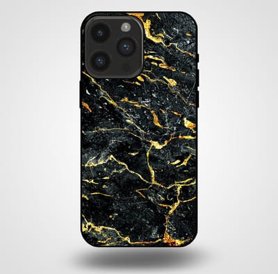 Smartphonica Telefoonhoesje voor iPhone 14 Pro Max met marmer opdruk - TPU backcover case marble design - Goud Zwart geschikt voor iPhone 14 Pro Max