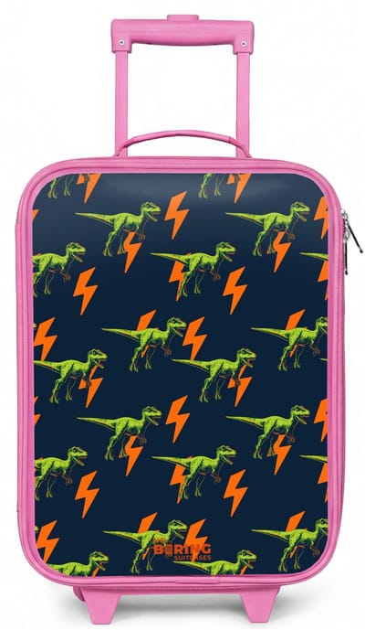 NoBoringSuitcases.com® - Kinderkoffer roze - Kindertrolley meisje - Bliksemsnelle raptors - Koffer kind lichtgewicht - Reiskoffer trolley voor kinderen - Koffertje met lichtgevende wieltjes - Rolkoffer
