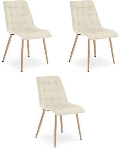 Set van 3 eetkamerstoelen SPLIT - Lichtbeige fluweel - Eikenlook poten - Modern design