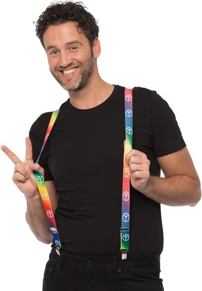Partychimp Bretels Hippie Peace Carnaval voor bij Carnavalskleding Heren Carnaval Accessoires 2,5 Cm - Multicolor - One-size