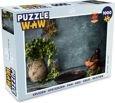 Puzzel Kruiden - Specerijen - Pan - Mes - Grijs - Rustiek - Legpuzzel - Puzzel 1000 stukjes volwassenen