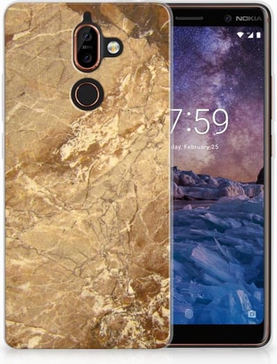 TPU Hoesje voor Nokia 7 Plus TPU Siliconen Hoesje Marmer Creme