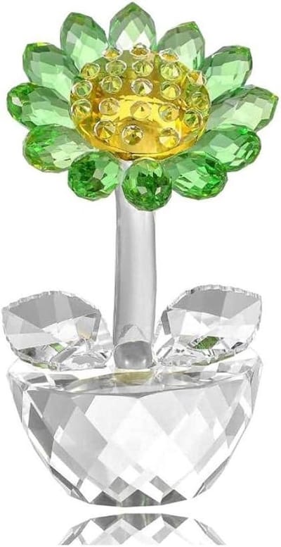 Kristallen Zonnebloem - Glas sculptuur - Woondecoratie - Handgemaakt Uniek Kunstwerk - 102 x 5 cm - Geel