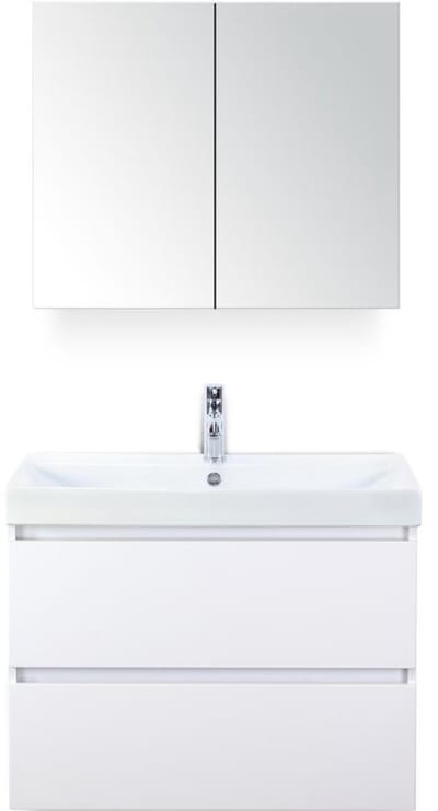 Maxx XL Badmeubelset 80 cm - Wit Hoogglans - Wastafel Just 1 Kraangat met Spiegelkast