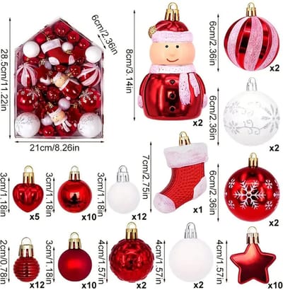 Livano Kerstballen - Kerstversiering - Plastic - Kerstballenset - 72 stuks - RoodWit